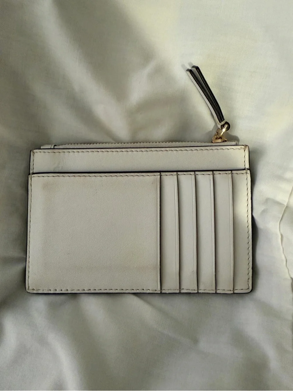 Tory Burch Cream Leather Card Case with Gold Logo Plaque